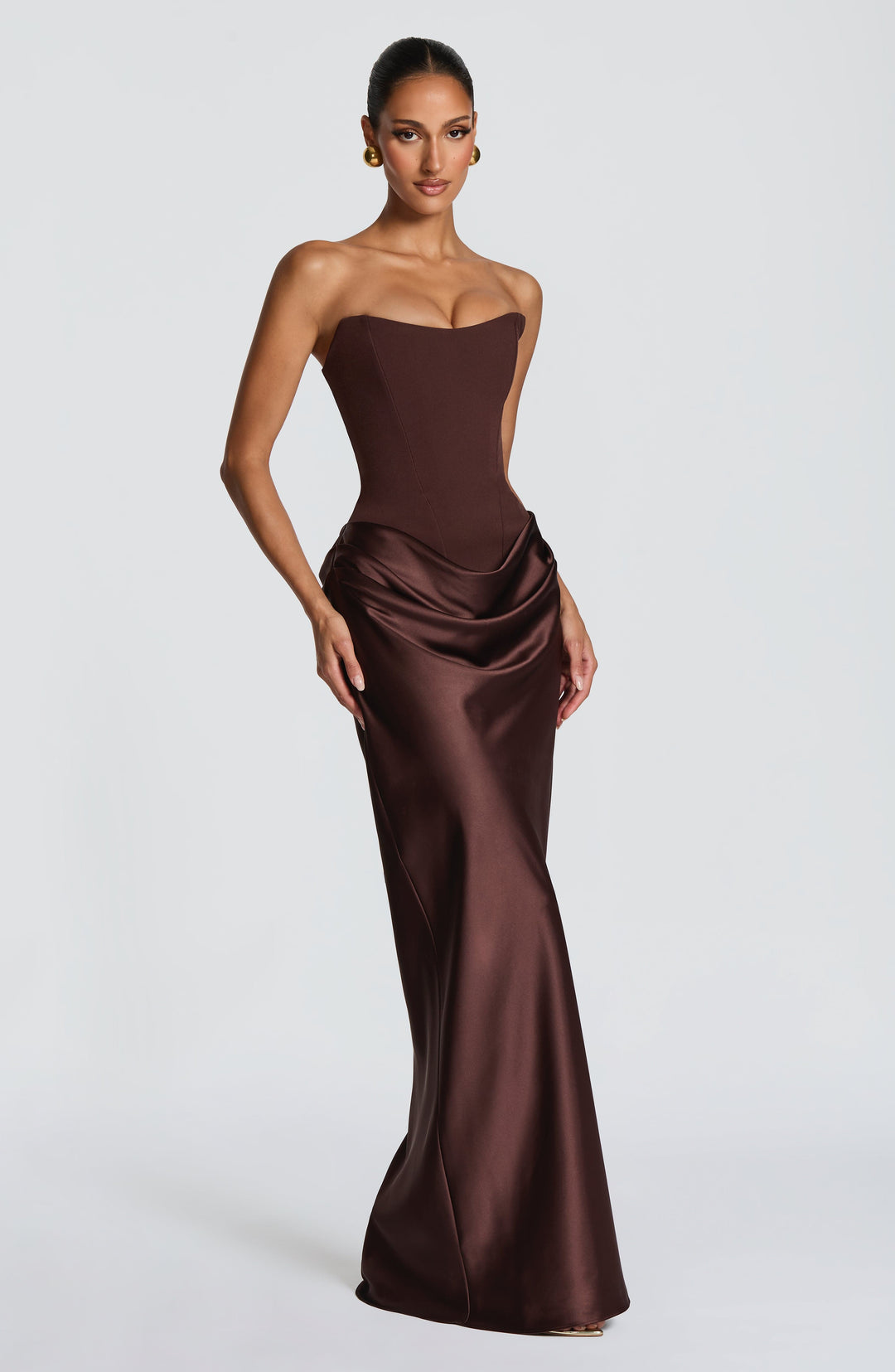 Strapless Corset Maxi Dress with Satin Cowl Skirt 3