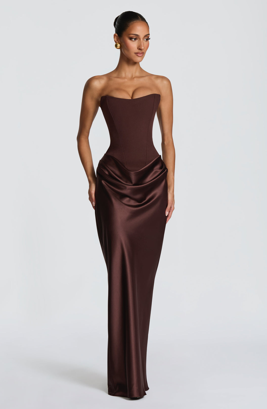 Strapless Corset Maxi Dress with Satin Cowl Skirt 5