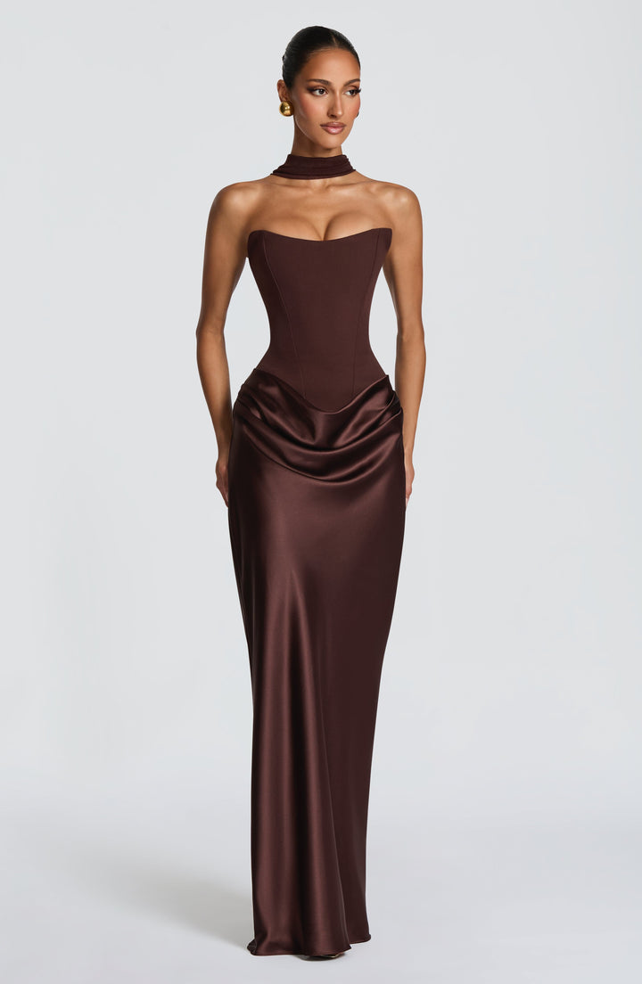 Strapless Corset Maxi Dress with Satin Cowl Skirt 1