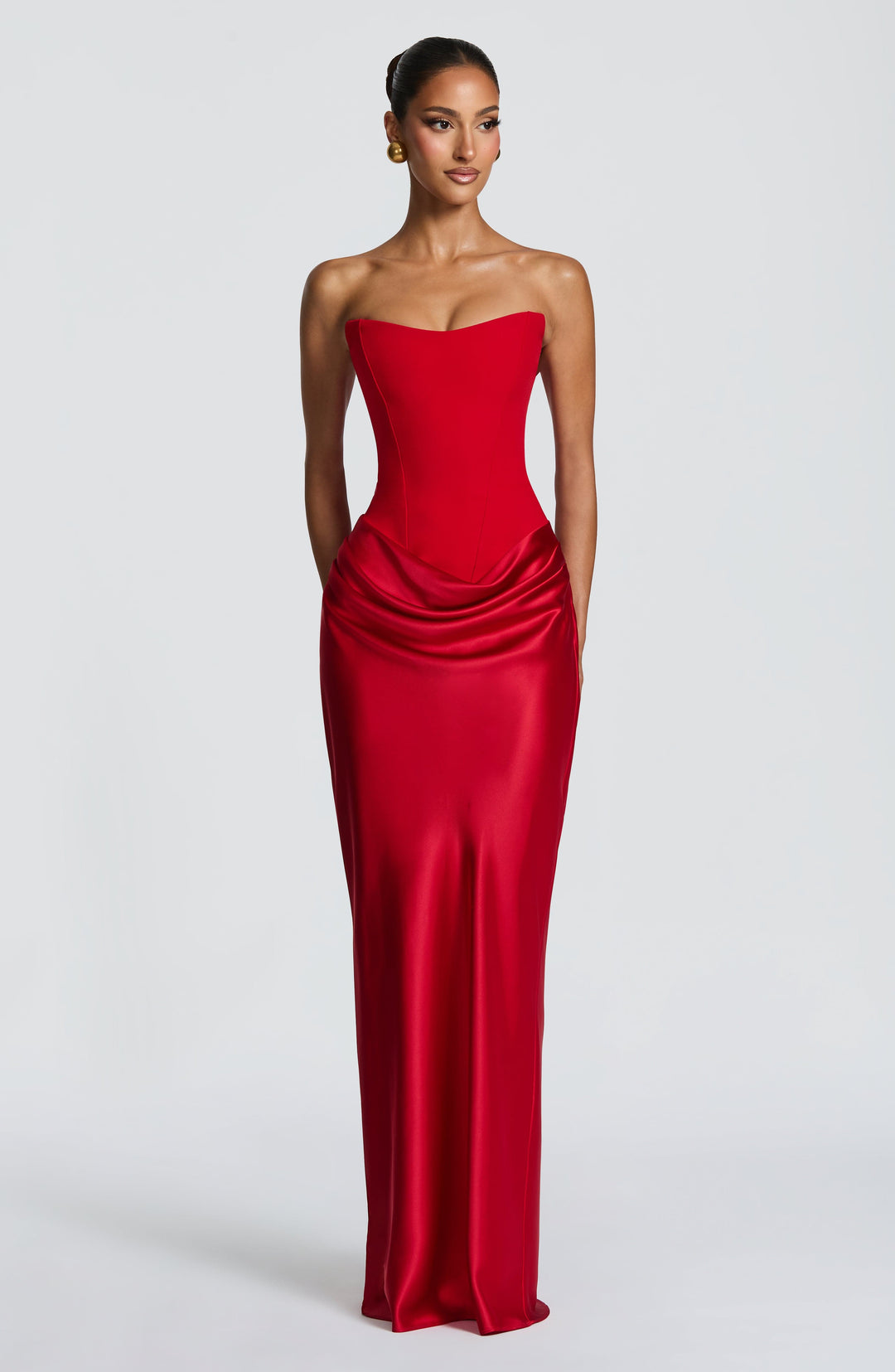 Strapless Corset Maxi Dress with Satin Cowl Skirt 18