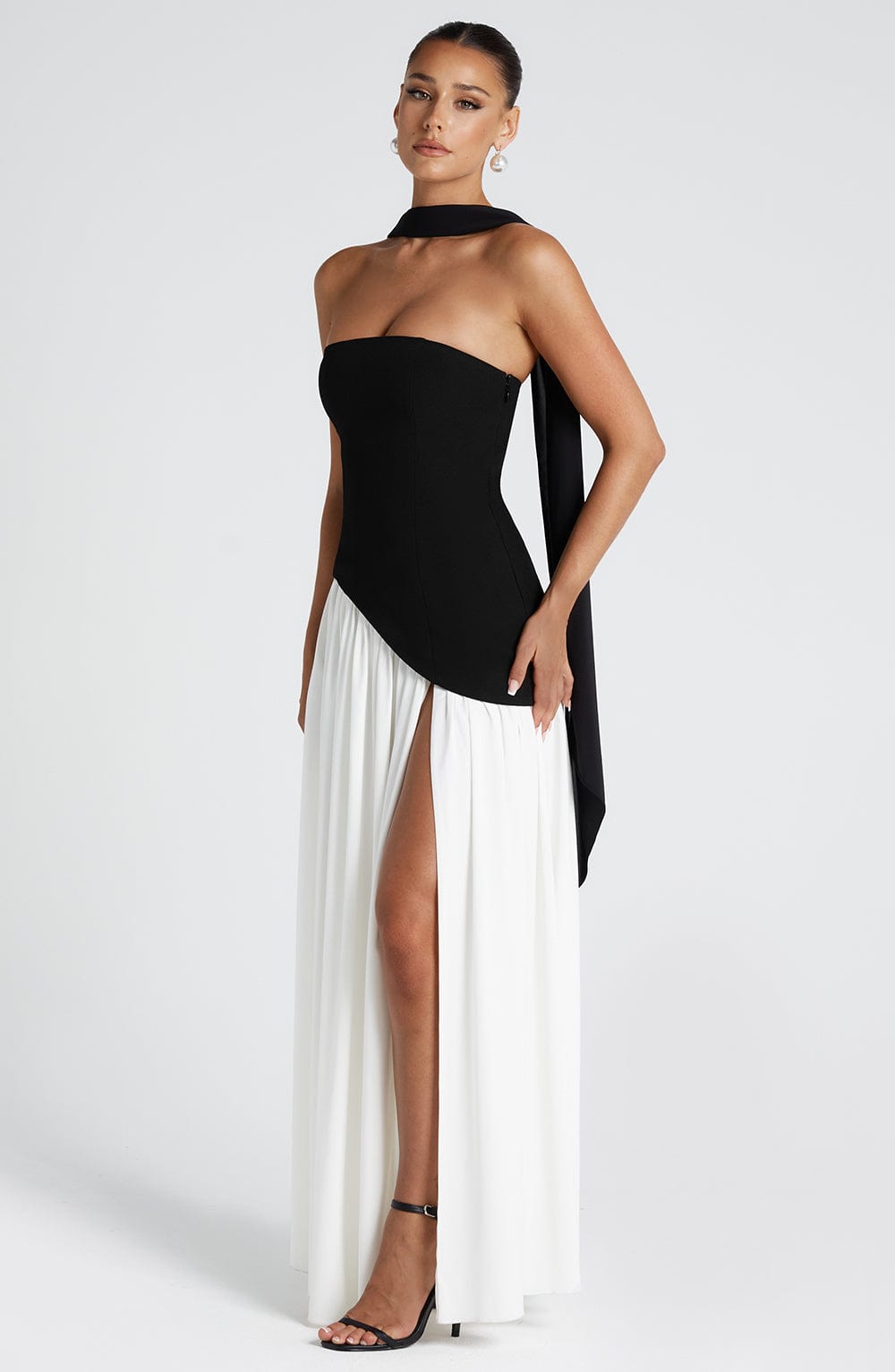 Strapless Formal Maxi Dress with Pleated Skirt & Thigh Slit 9
