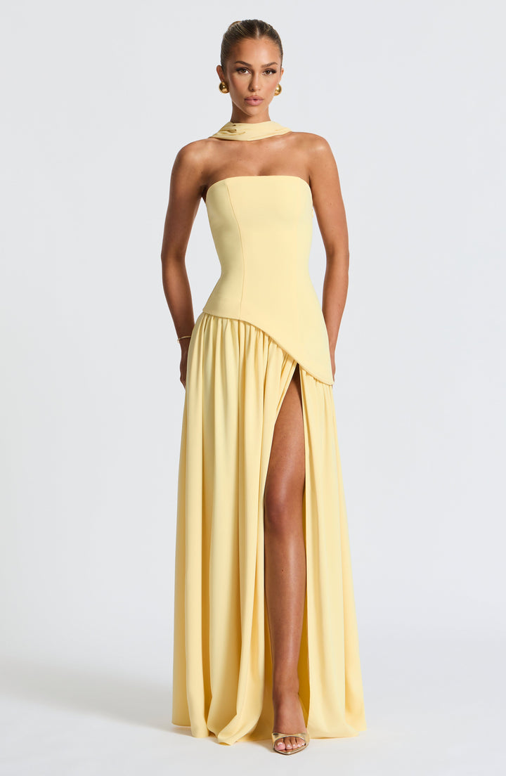 Strapless Formal Maxi Dress with Pleated Skirt & Thigh Slit 3