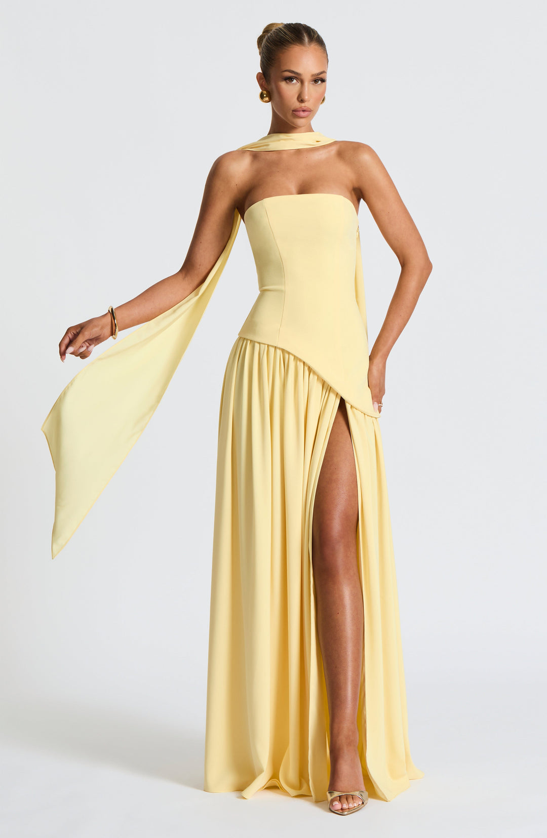 Strapless Formal Maxi Dress with Pleated Skirt & Thigh Slit 2
