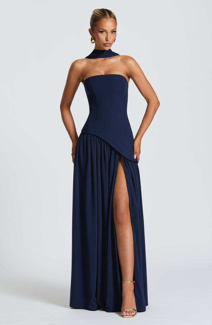 Strapless Formal Maxi Dress with Pleated Skirt & Thigh Slit 7