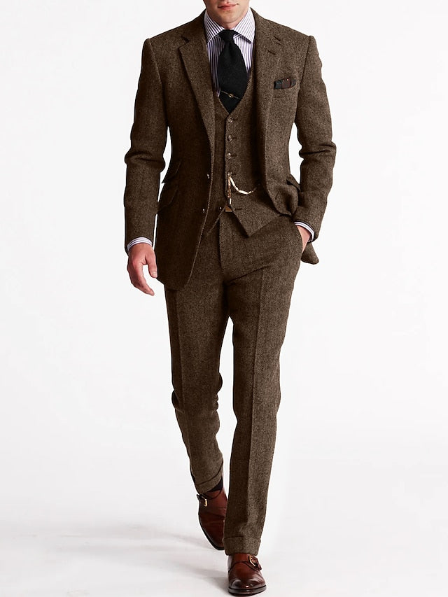 Men's Classic Tweed Three-Piece Suit 3