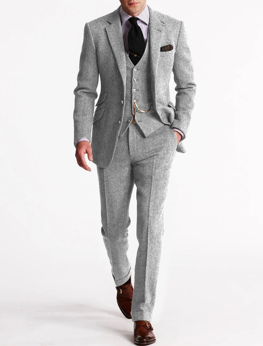 Men's Classic Tweed Three-Piece Suit 4