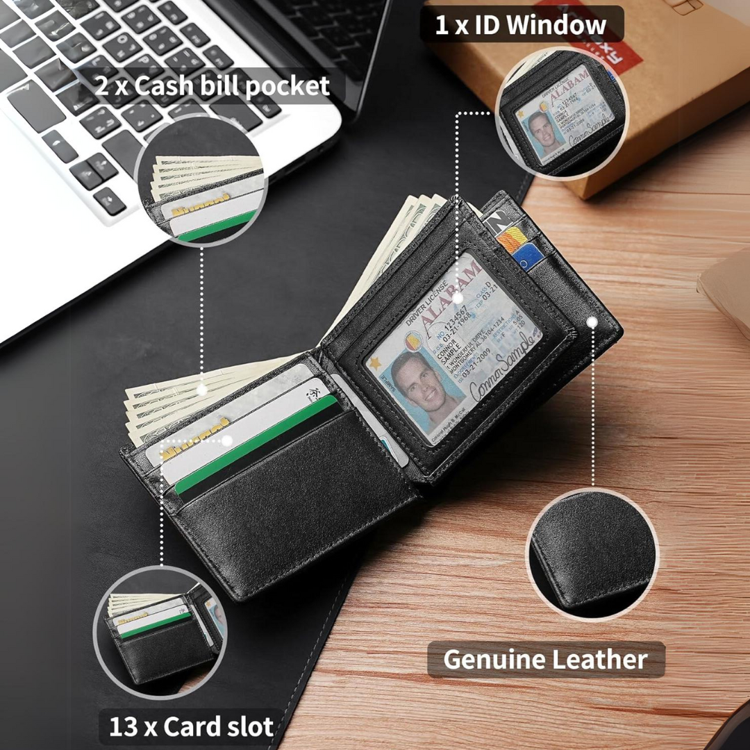 Men's Genuine Leather Bifold Wallet with RFID Protection 10