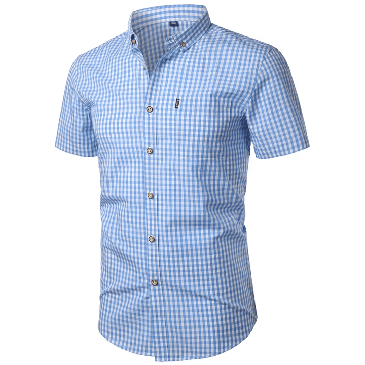 Men's Short Sleeve Checkered Button-Down Shirt 2