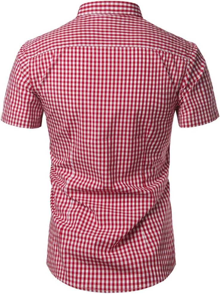 Men's Short Sleeve Checkered Button-Down Shirt 12