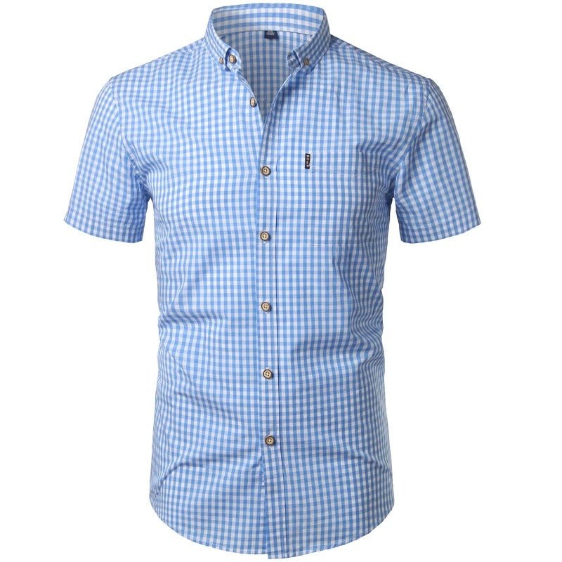 Men's Short Sleeve Checkered Button-Down Shirt 1