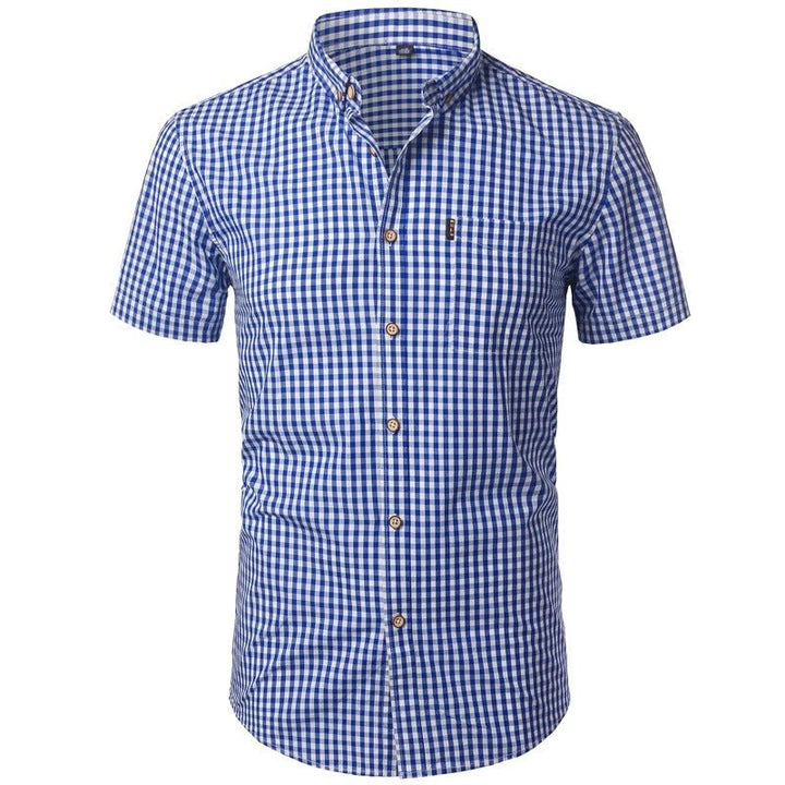 Men's Short Sleeve Checkered Button-Down Shirt 14