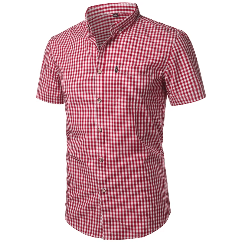 Men's Short Sleeve Checkered Button-Down Shirt 11