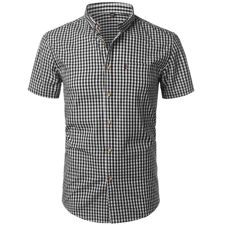 Men's Short Sleeve Checkered Button-Down Shirt 15