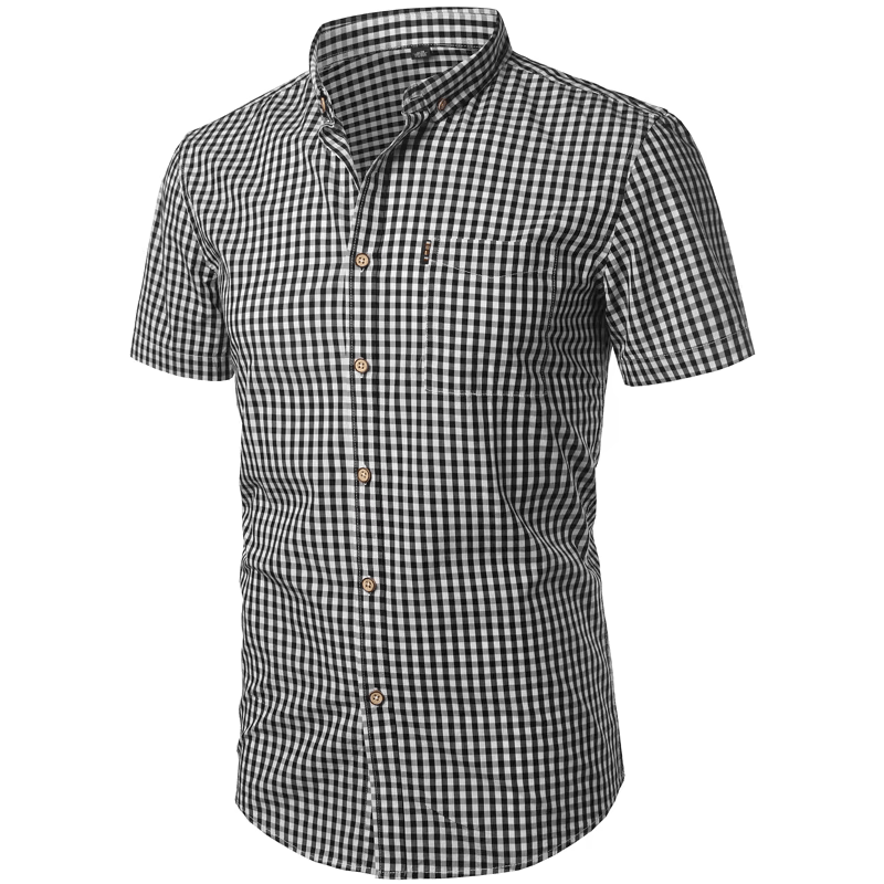 Men's Short Sleeve Checkered Button-Down Shirt 9