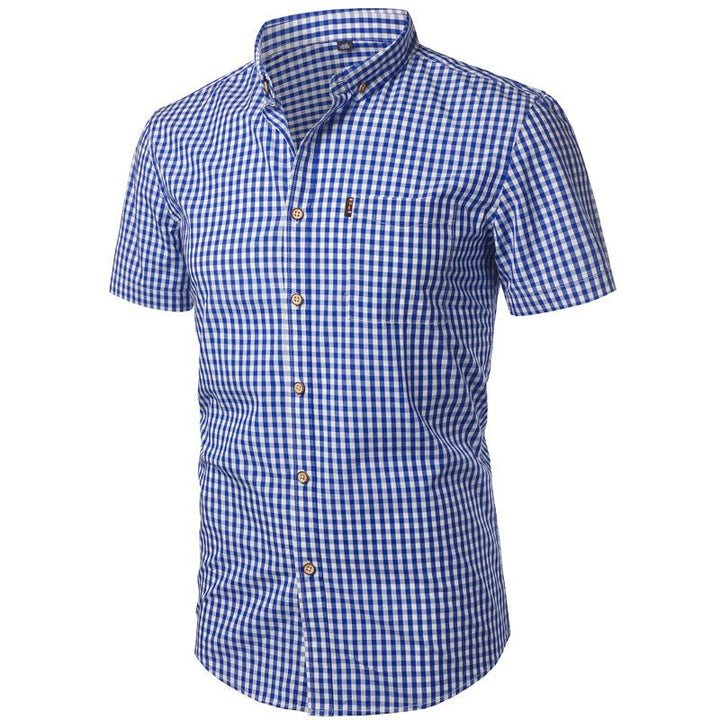 Men's Short Sleeve Checkered Button-Down Shirt 5