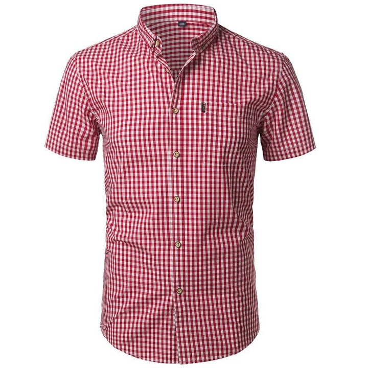 Men's Short Sleeve Checkered Button-Down Shirt 10