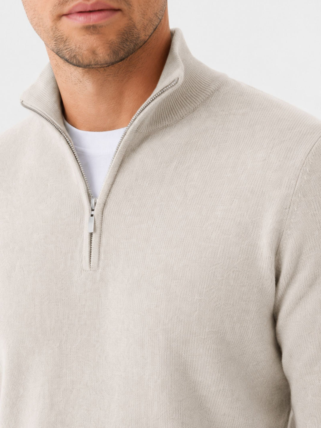 Men's Merino Wool Sweater with V-Neck and Zip Detail 11