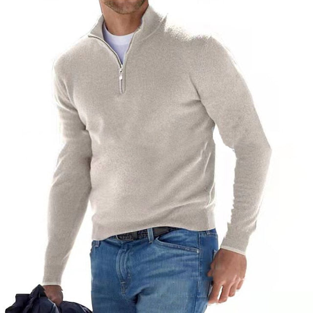 Men's Merino Wool Sweater with V-Neck and Zip Detail 16