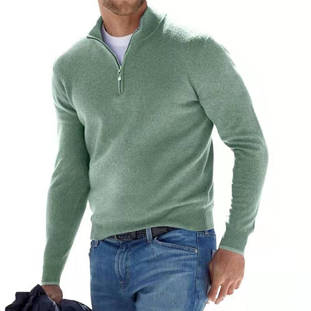 Men's Merino Wool Sweater with V-Neck and Zip Detail 2