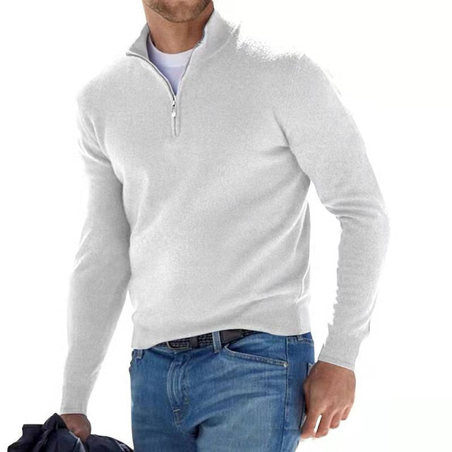 Men's Merino Wool Sweater with V-Neck and Zip Detail 7