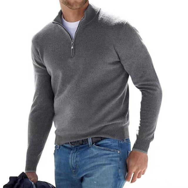 Men's Merino Wool Sweater with V-Neck and Zip Detail 8