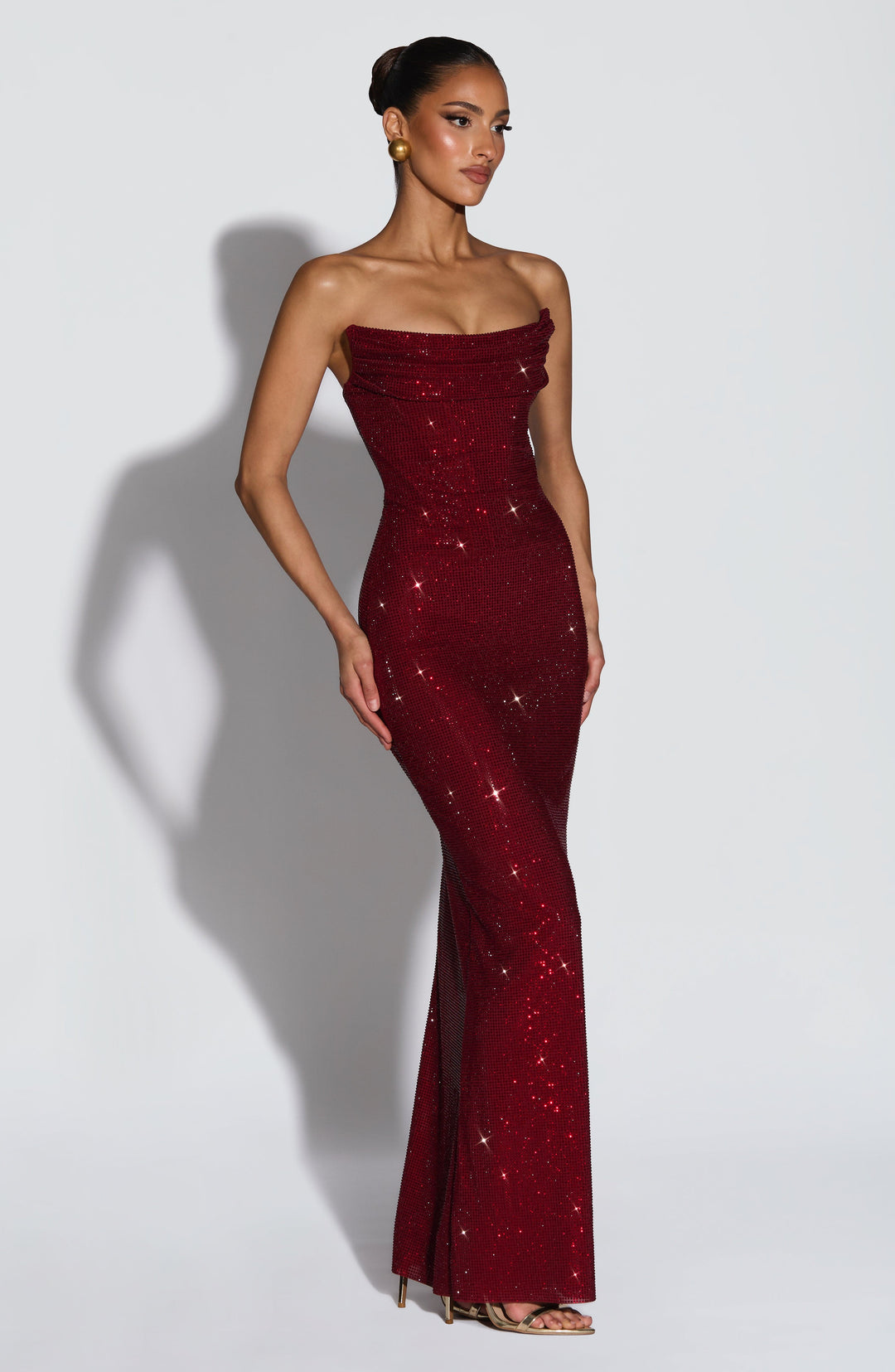 Strapless Rhinestone Mesh Maxi Dress with Corset Bodice and Lace-Up Back 4