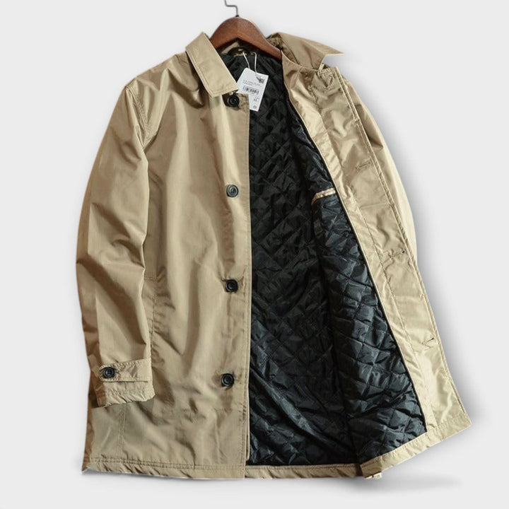 Men's Mid-Length Button-Front Coat with Classic Turn-Down Collar 7