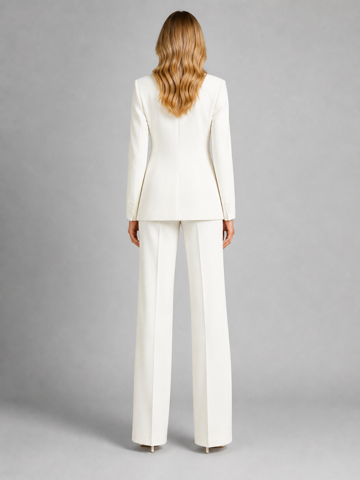 Women's Two-Piece Pantsuit with Blazer and Wide-Leg Pants 6