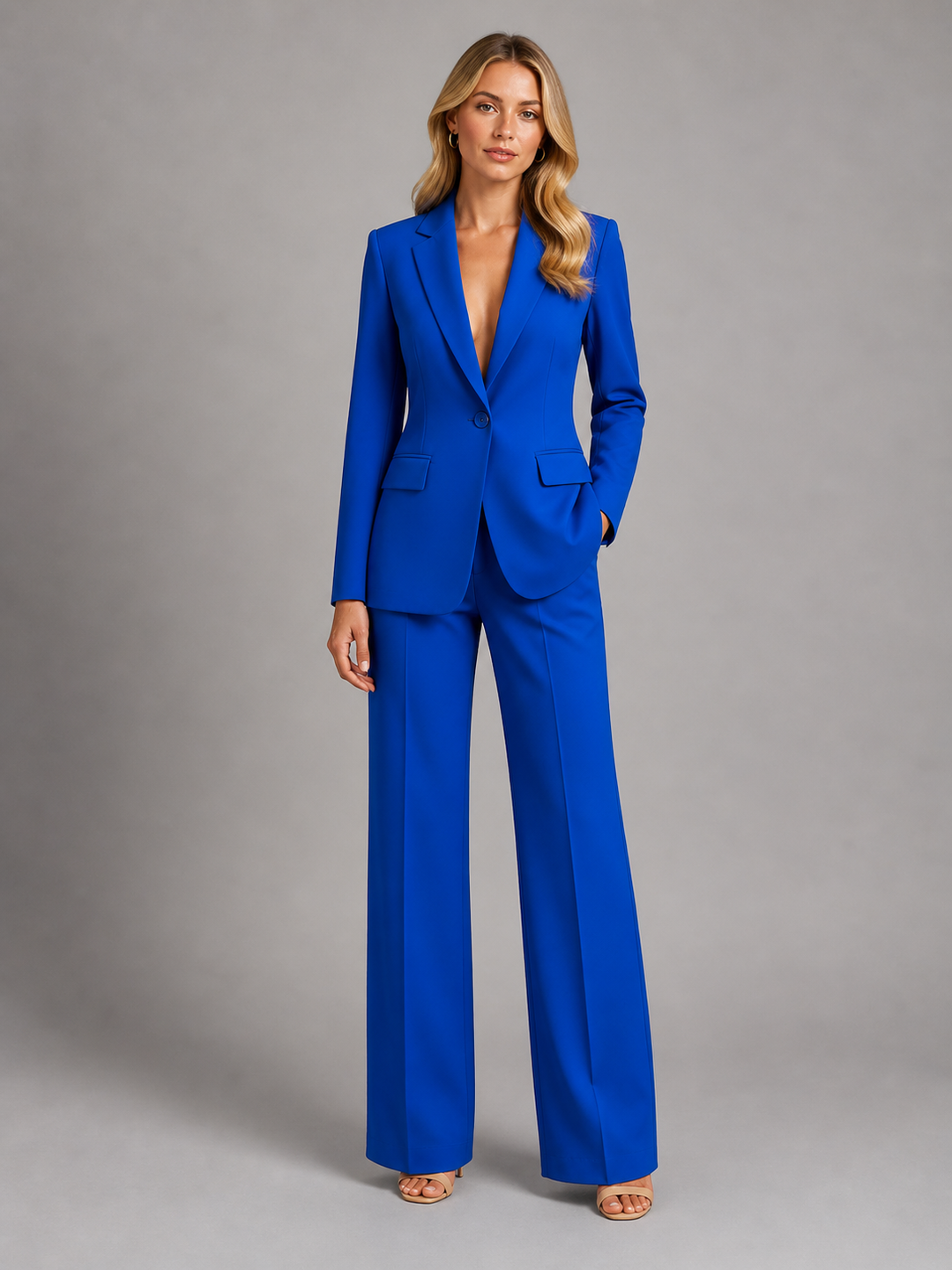 Women's Two-Piece Pantsuit with Blazer and Wide-Leg Pants 3