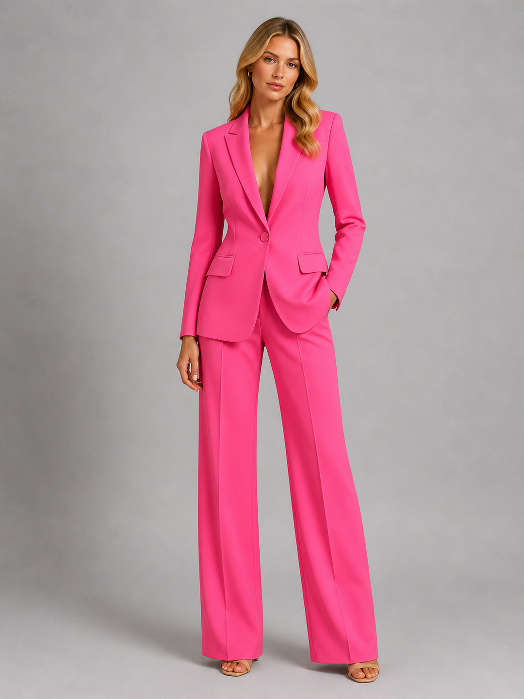 Women's Two-Piece Pantsuit with Blazer and Wide-Leg Pants 4