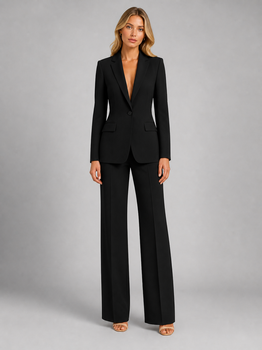 Women's Two-Piece Pantsuit with Blazer and Wide-Leg Pants 2
