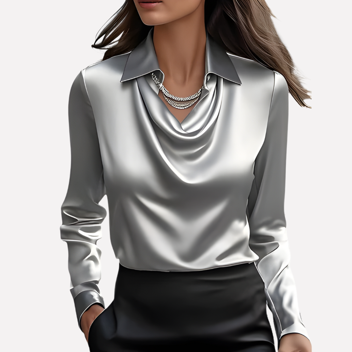 Women's Satin Cowl Neck Long Sleeve Blouse 8
