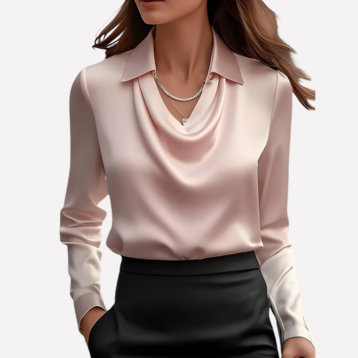 Women's Satin Cowl Neck Long Sleeve Blouse 9