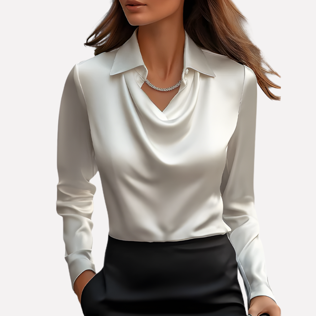 Women's Satin Cowl Neck Long Sleeve Blouse 1