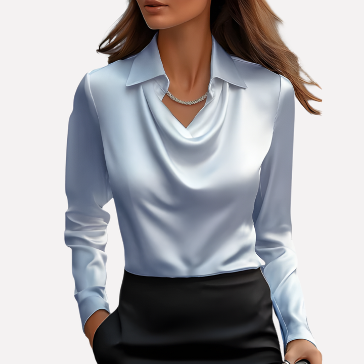 Women's Satin Cowl Neck Long Sleeve Blouse 6