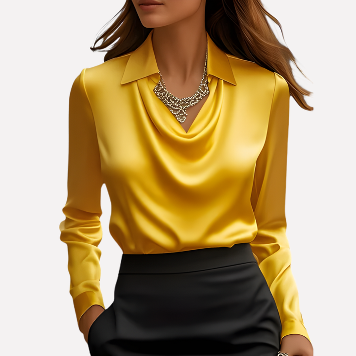 Women's Satin Cowl Neck Long Sleeve Blouse 10
