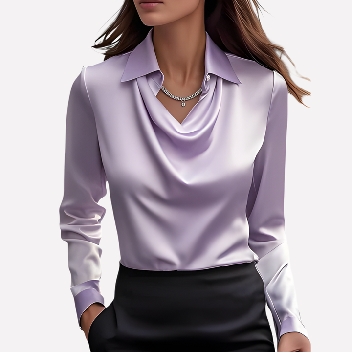 Women's Satin Cowl Neck Long Sleeve Blouse 7