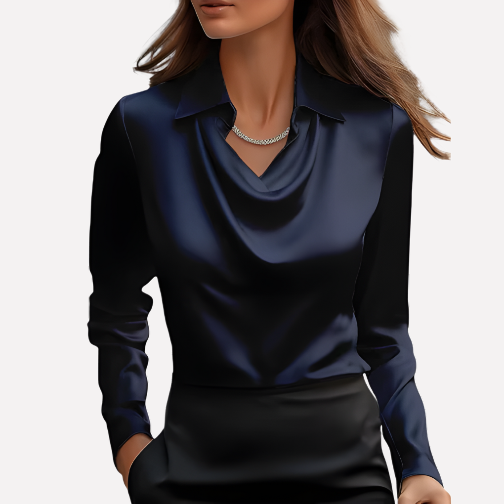 Women's Satin Cowl Neck Long Sleeve Blouse 3