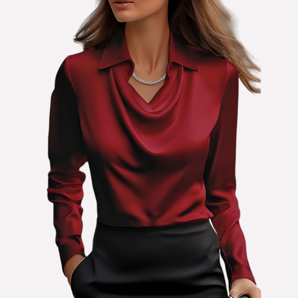 Women's Satin Cowl Neck Long Sleeve Blouse 4