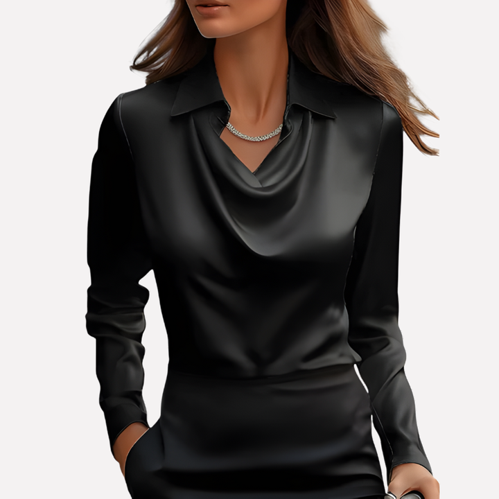 Women's Satin Cowl Neck Long Sleeve Blouse 2
