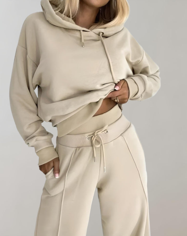 Women's Two Piece Hoodie & Wide Leg Pants Set - Cotton Blend Loungewear 6