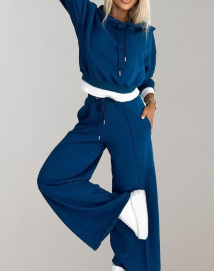 Women's Two Piece Hoodie & Wide Leg Pants Set - Cotton Blend Loungewear 4