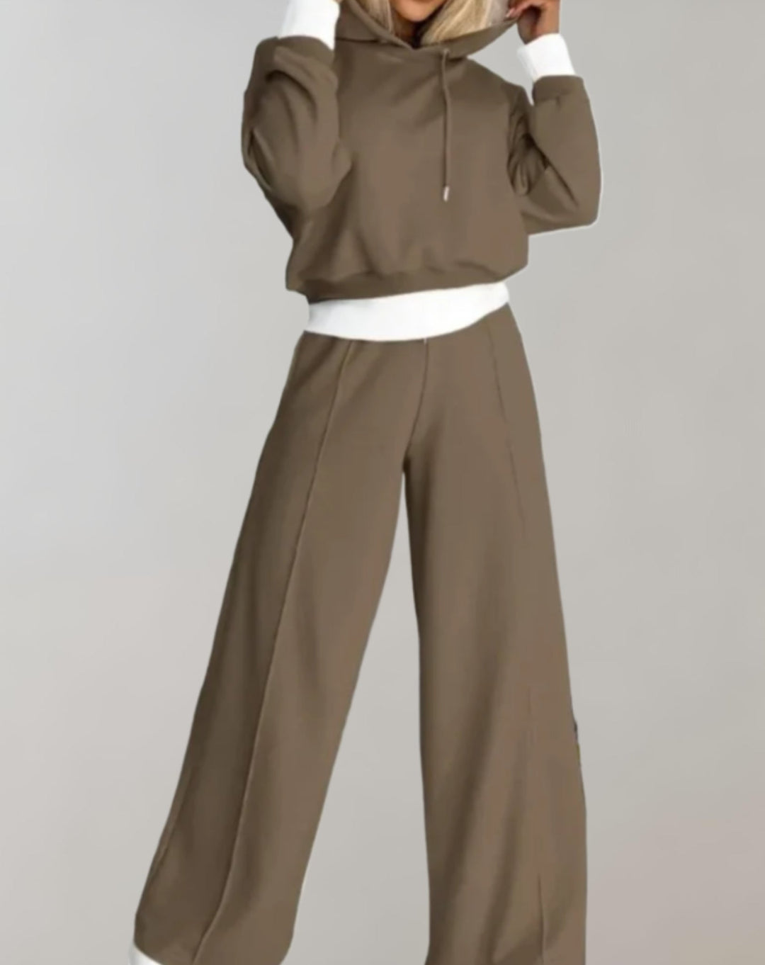 Women's Two Piece Hoodie & Wide Leg Pants Set - Cotton Blend Loungewear 5