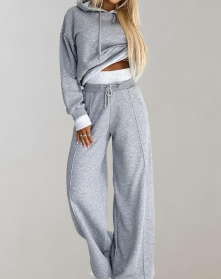 Women's Two Piece Hoodie & Wide Leg Pants Set - Cotton Blend Loungewear 3