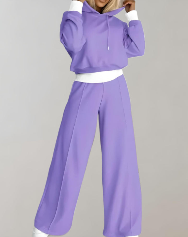 Women's Two Piece Hoodie & Wide Leg Pants Set - Cotton Blend Loungewear 2