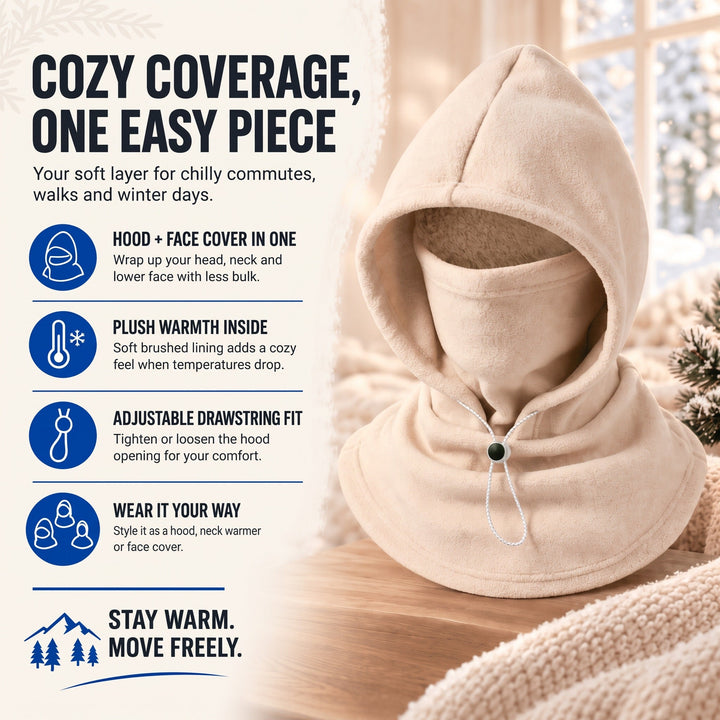 Fleece Balaclava Hood 3-in-1 Face Cover and Neck Warmer with Plush Lining 2