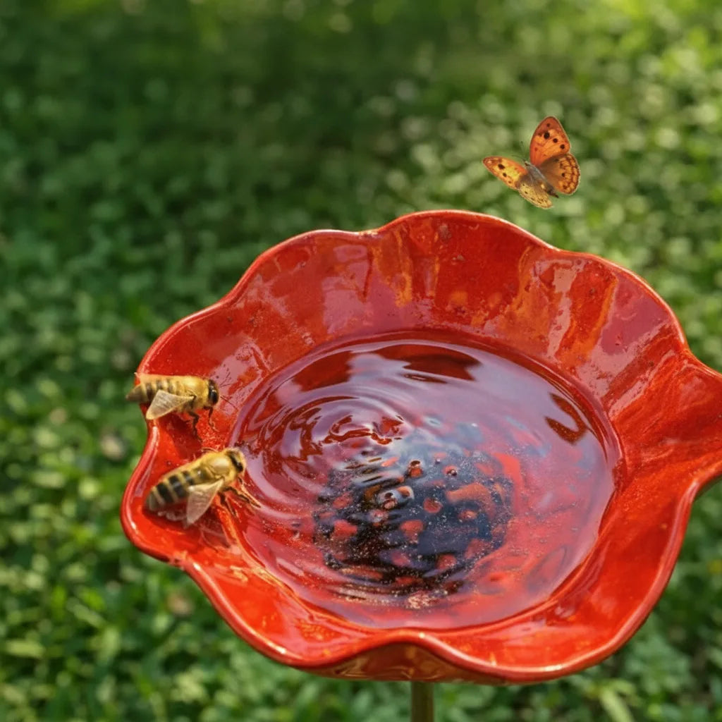 Metal Poppy Flower Bird Bath Stake - Garden & Balcony Decor, 60cm 4