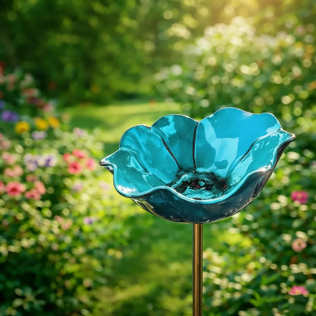 Metal Poppy Flower Bird Bath Stake - Garden & Balcony Decor, 60cm 6