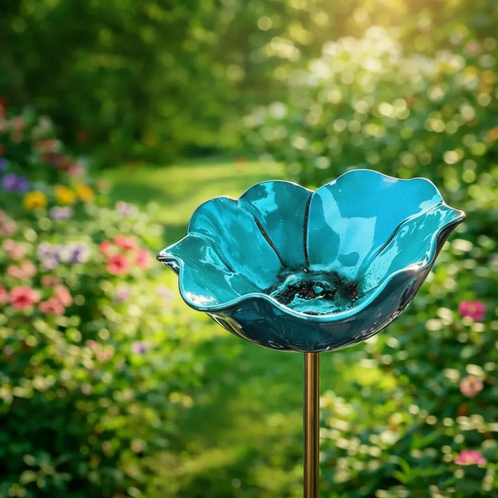 Metal Poppy Flower Bird Bath Stake - Garden & Balcony Decor, 60cm 6