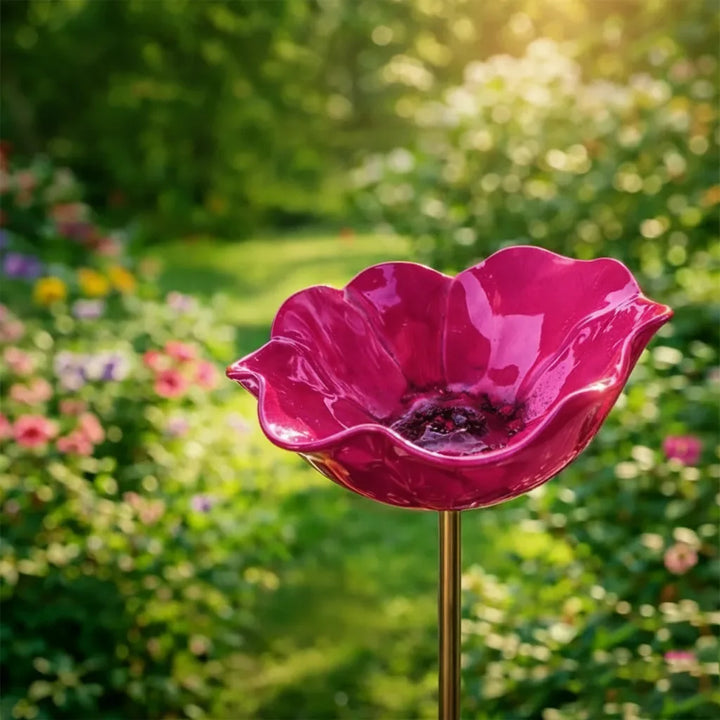 Metal Poppy Flower Bird Bath Stake - Garden & Balcony Decor, 60cm 8